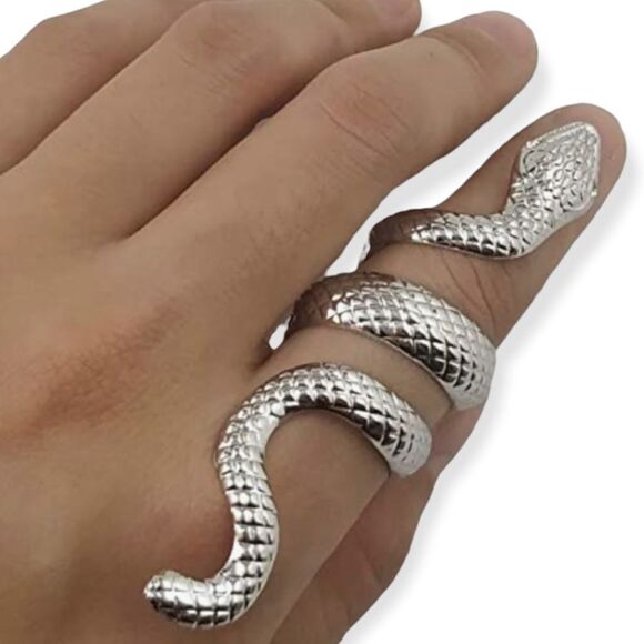 Silver Textured Statement Crawling Serpent Snake Ring  NEW - Picture 2 of 4